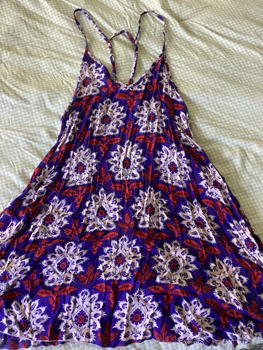 Tiare Hawaii Purple Floral Mini Dress with Red Accents